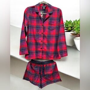 NAUTICA RED/NAVY PLAID BUTTON-FRONT SHIRT, TANK-TOP & SLEEP SHORT 2-PIECES